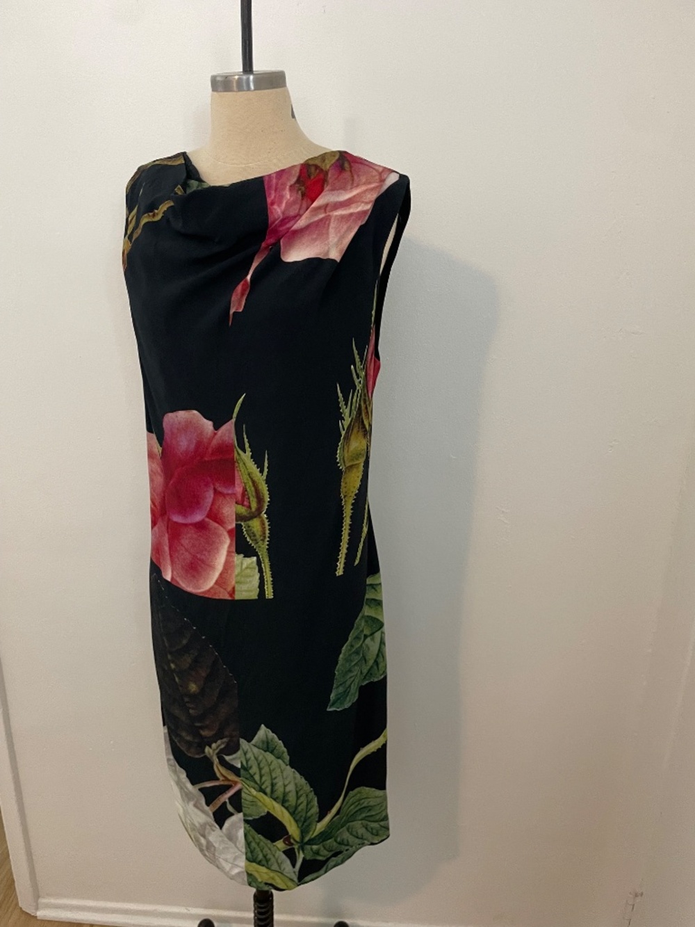 Vivienne Westwood Anglomania Black Floral Print Midi Cocktail Dress, Size US 10